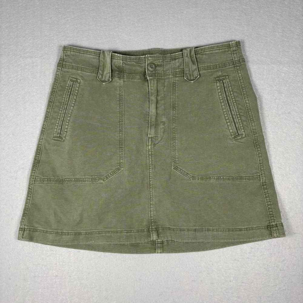 American Eagle Olive Green High Rise Mini Skirt Size 2 Long Stretch Cargo Pocket